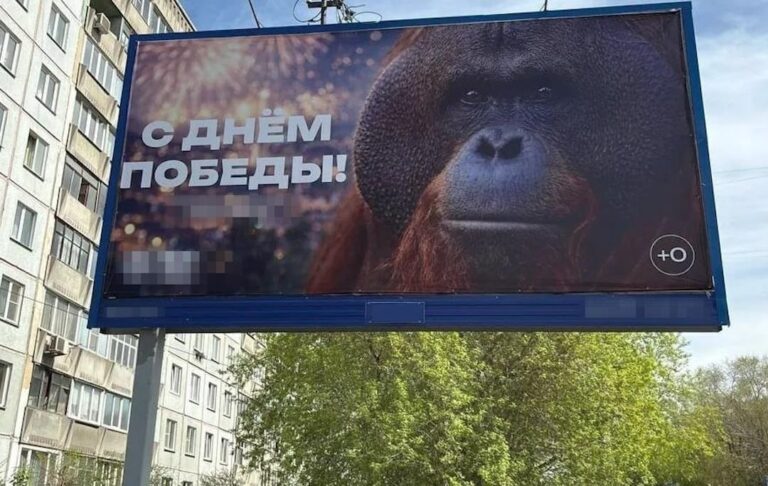 Фото для новини:В РФ до Дня перемоги повісили банер з мавпою